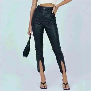 Princess Polly Ryan Pants, Black faux leather style, split hem, Women’s size 10